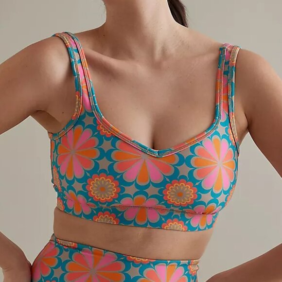 Beyond Yoga Colorful Floral Sports Bra - Teal and Orange - Picture 5 of 5